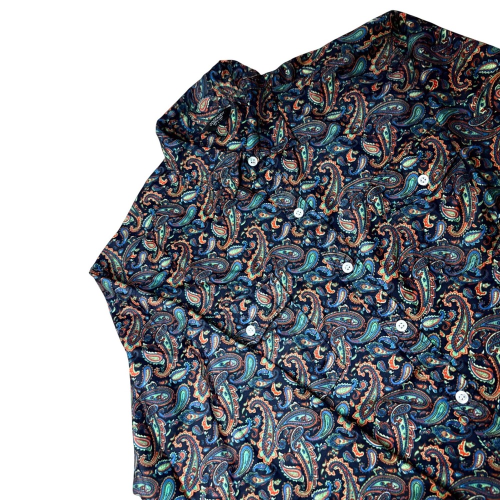Coofandy Mens Paisley Button Down Shirt Long Sleeve Blue Orange Multicolor Large